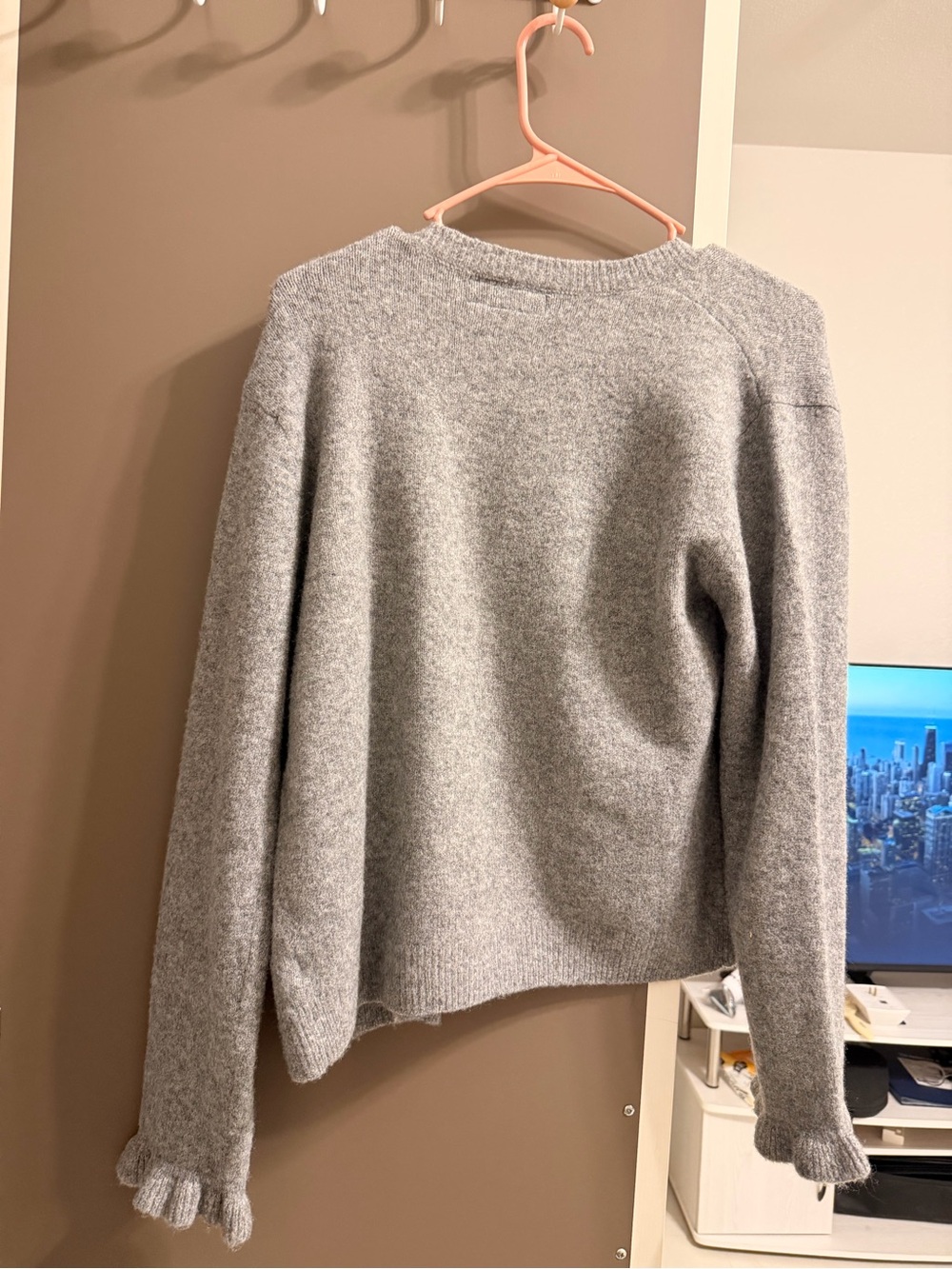 Zara Gray Ruffle-Trim Button Cardigan - Picture 3 of 3